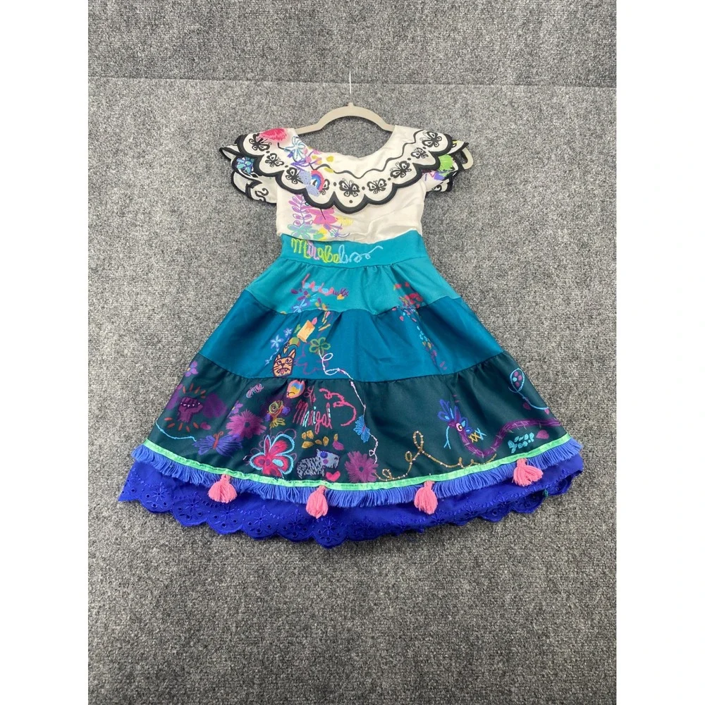 Disney Encanto Mirabel Costume Dress Girls Size 4 Blue Teal Floral Tassel